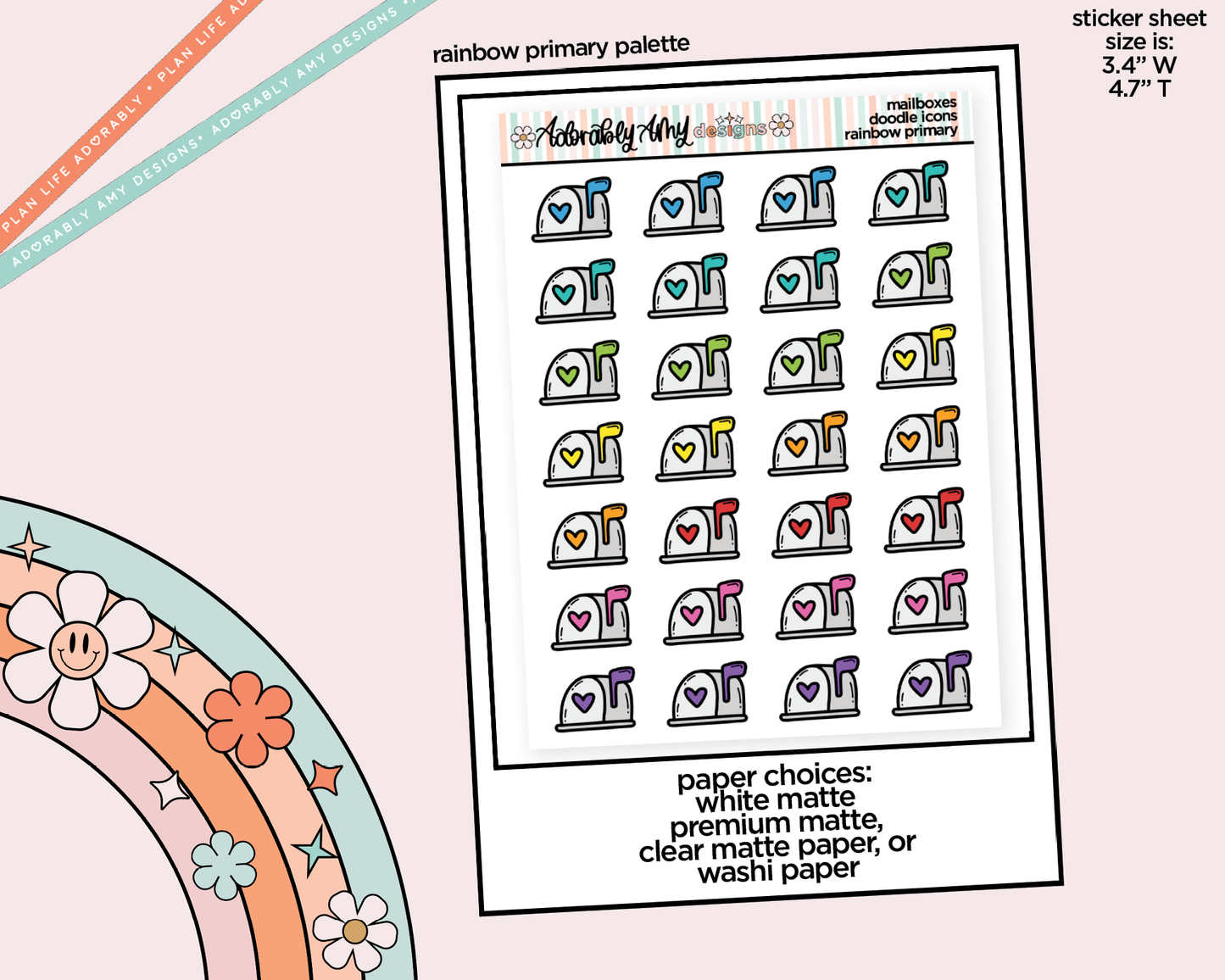 Rainbow Mailboxes Doodled Stickers for any Planner or Insert