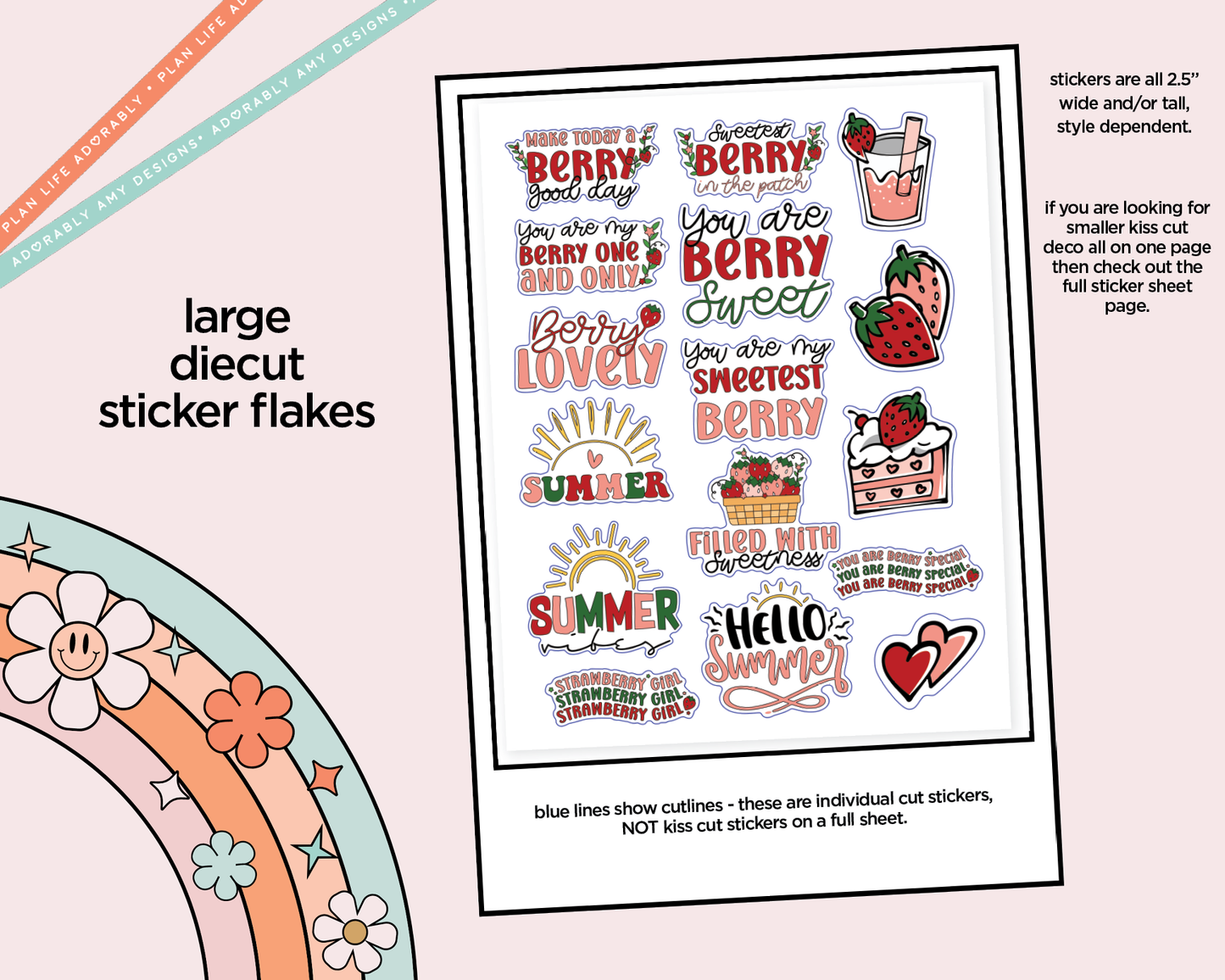Make Today a Berry Good Day Deco Typography Sampler Planner Stickers - Adorably Amy Designs