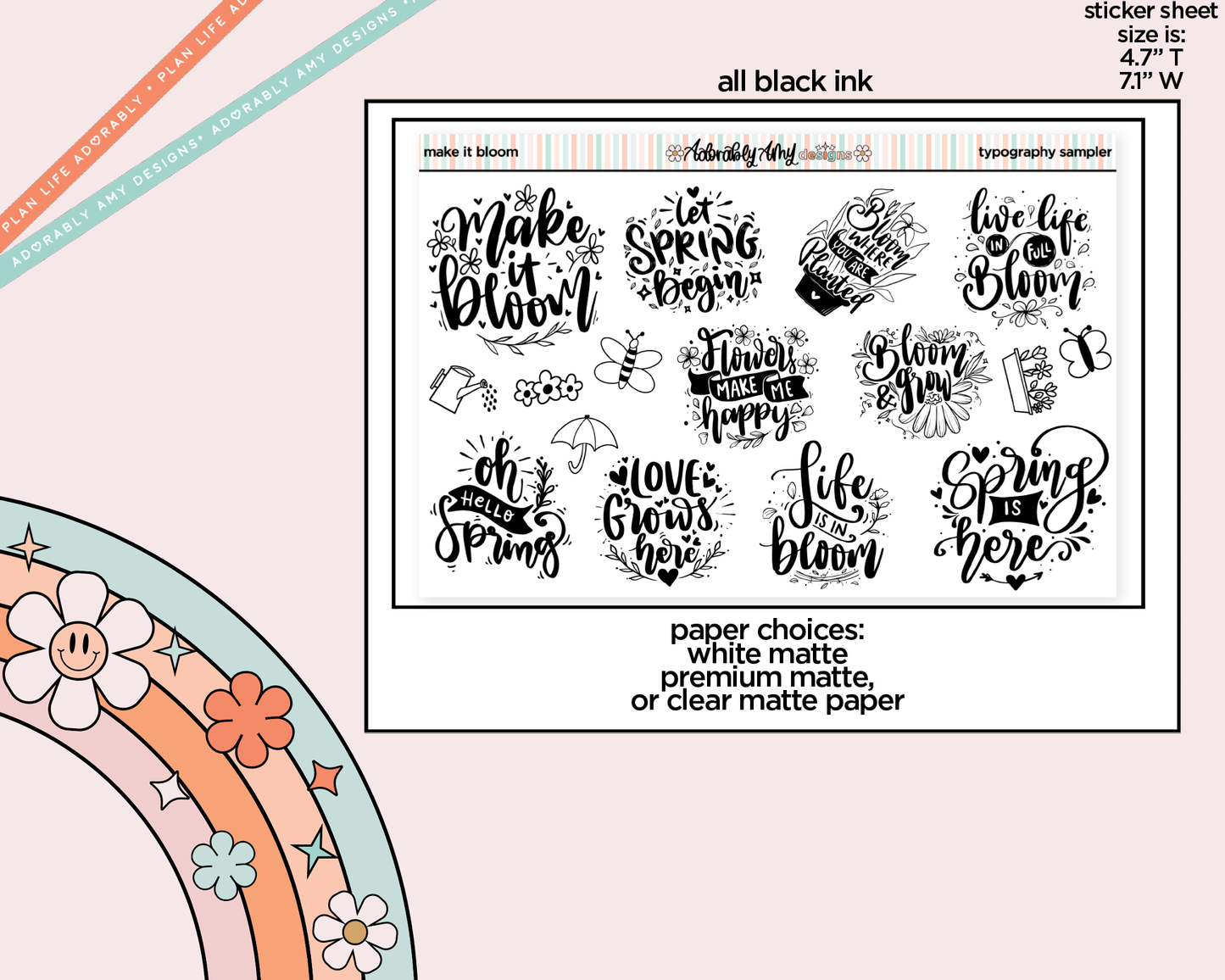 Make it Bloom Deco Typography Sampler Planner Stickers