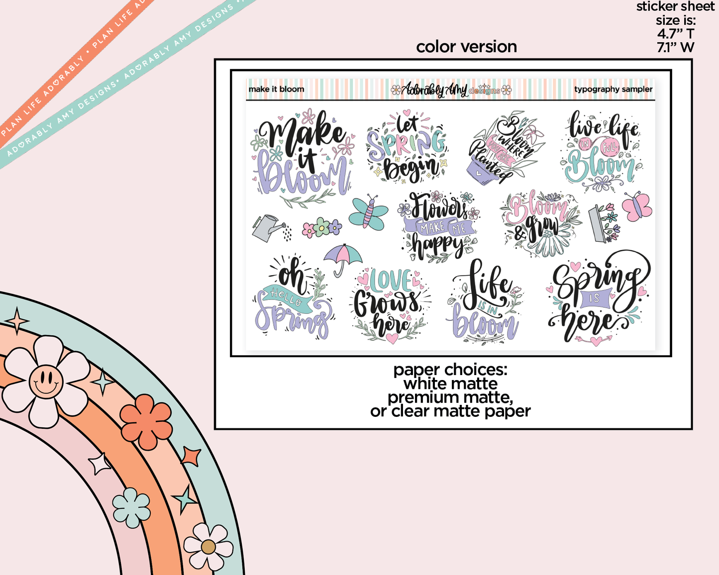 Make it Bloom Deco Typography Sampler Planner Stickers