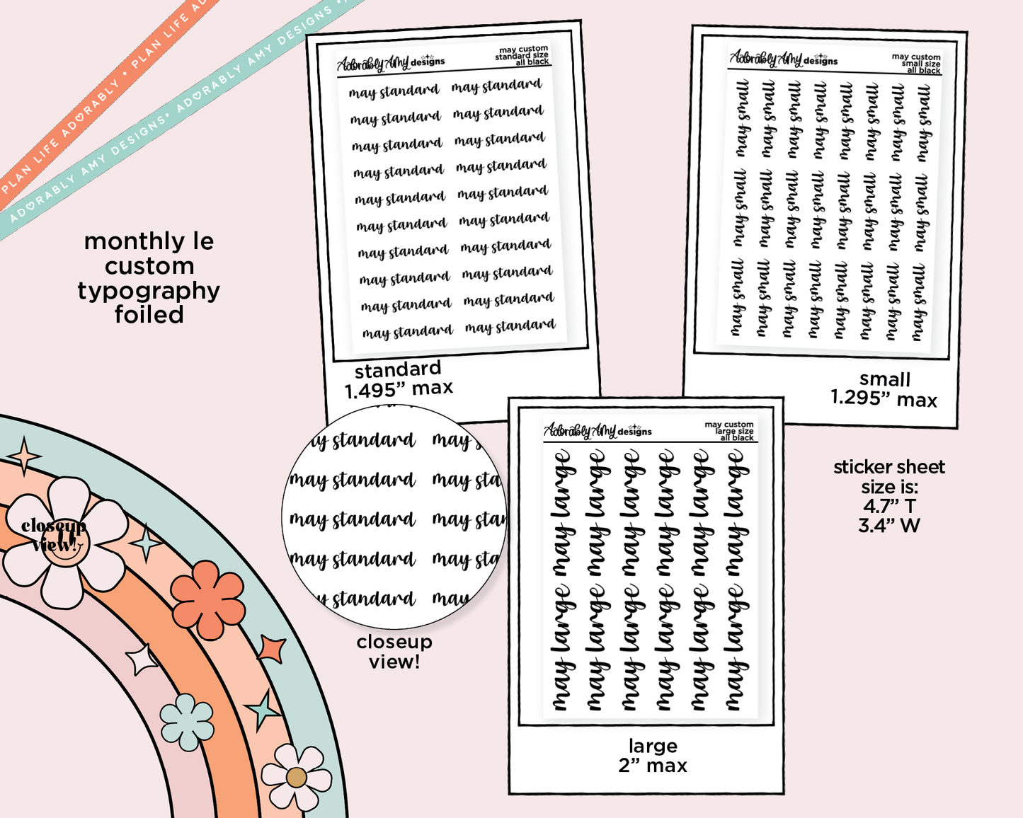 May LE Foiled Custom Word/Phrase Stickers Planner Stickers for any Planner or Insert