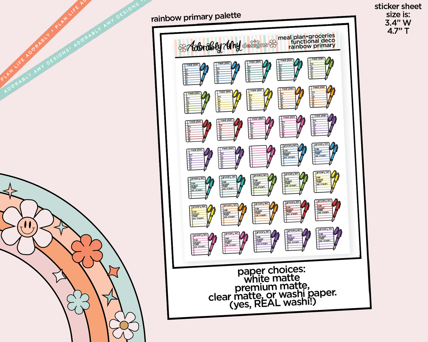 Rainbow Meal Plan - Make Grocery List Doodled Icon Stickers