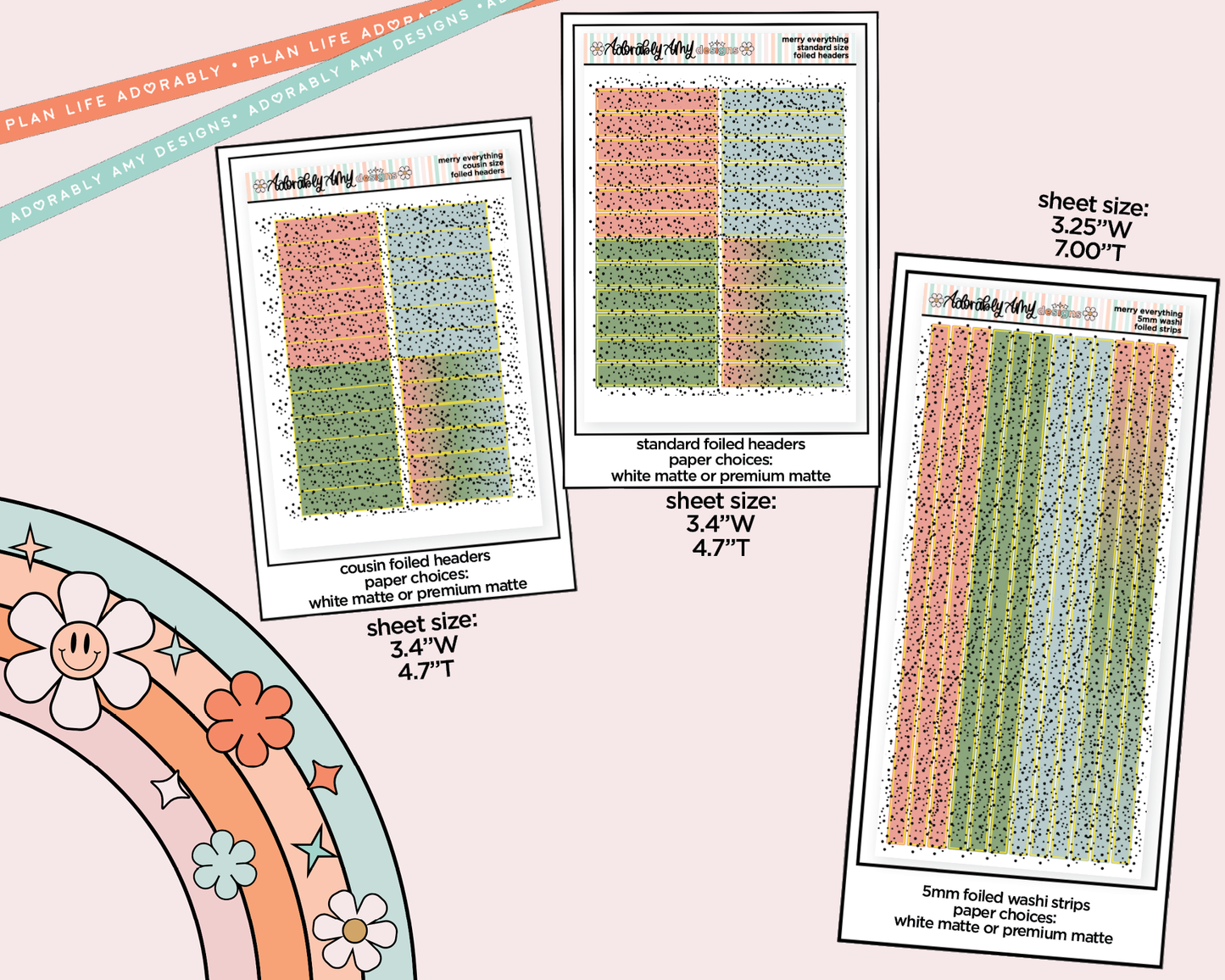 Foiled Merry Everything Headers or Long Strips Planner Stickers for any Planner or Insert (Copy)