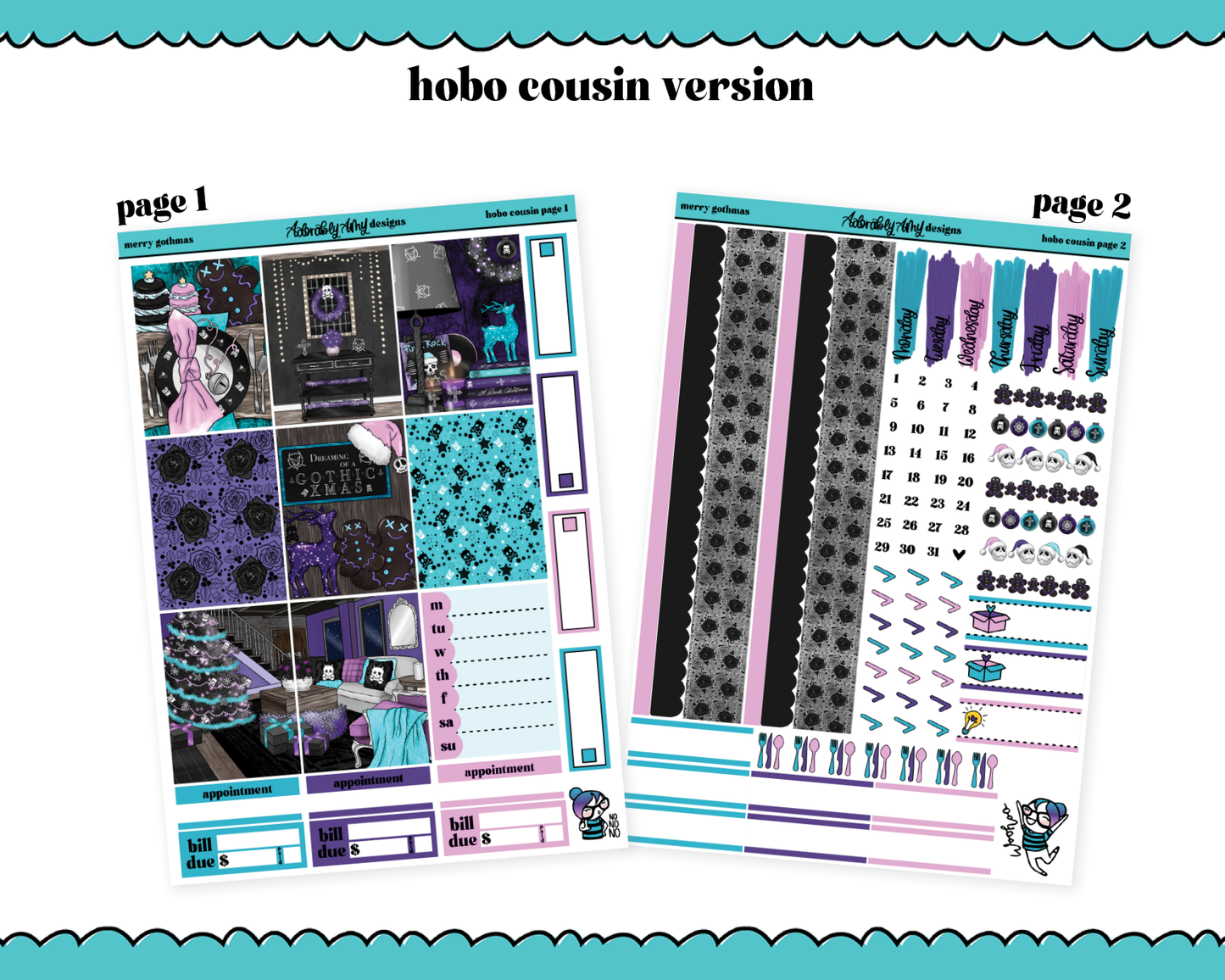 Hobonichi Cousin Weekly Merry Gothmas Christmas Themed Planner Sticker Kit for Hobo Cousin or Similar Planners