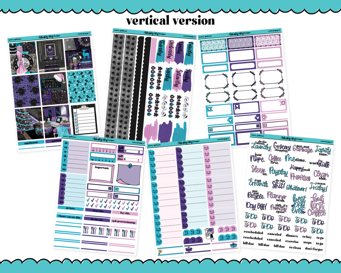 Vertical Merry Gothmas Christmas Themed Planner Sticker Kit for Vertical Standard Size Planners or Inserts