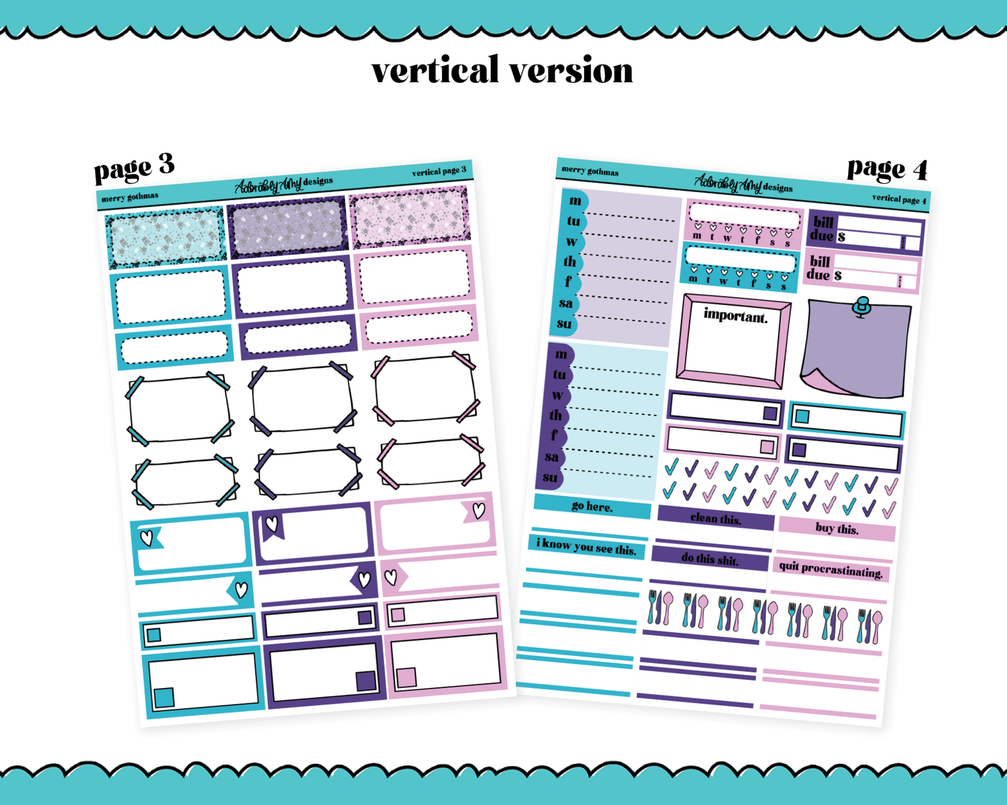 Vertical Merry Gothmas Christmas Themed Planner Sticker Kit for Vertical Standard Size Planners or Inserts