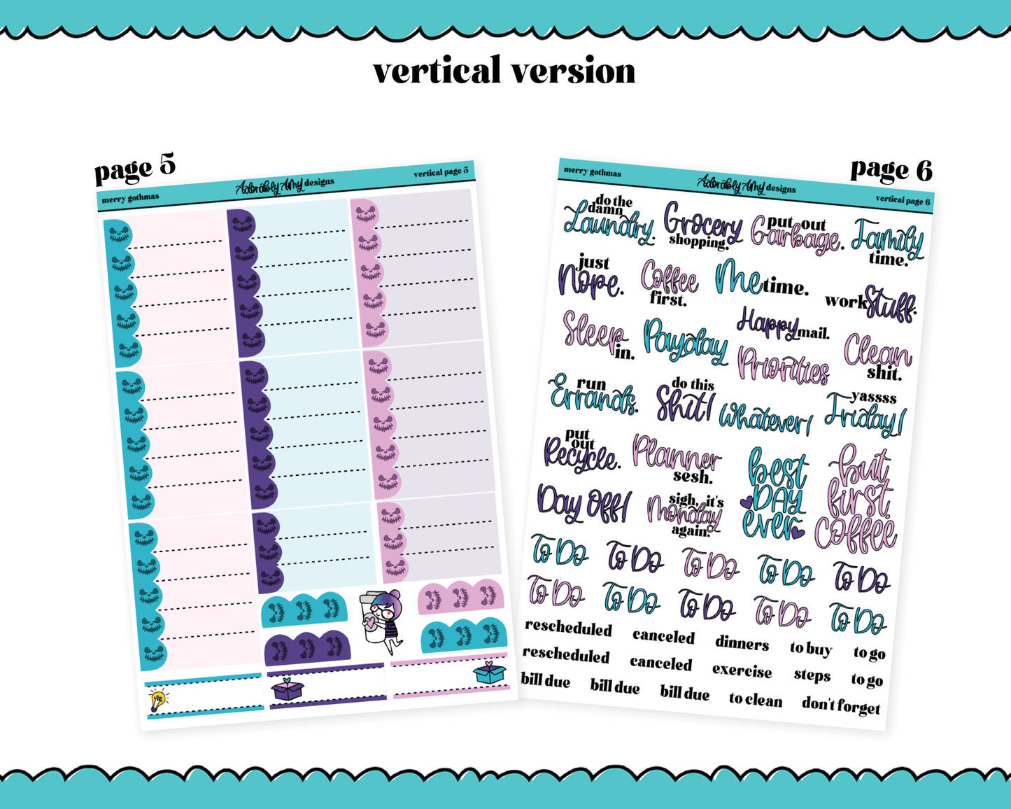 Vertical Merry Gothmas Christmas Themed Planner Sticker Kit for Vertical Standard Size Planners or Inserts