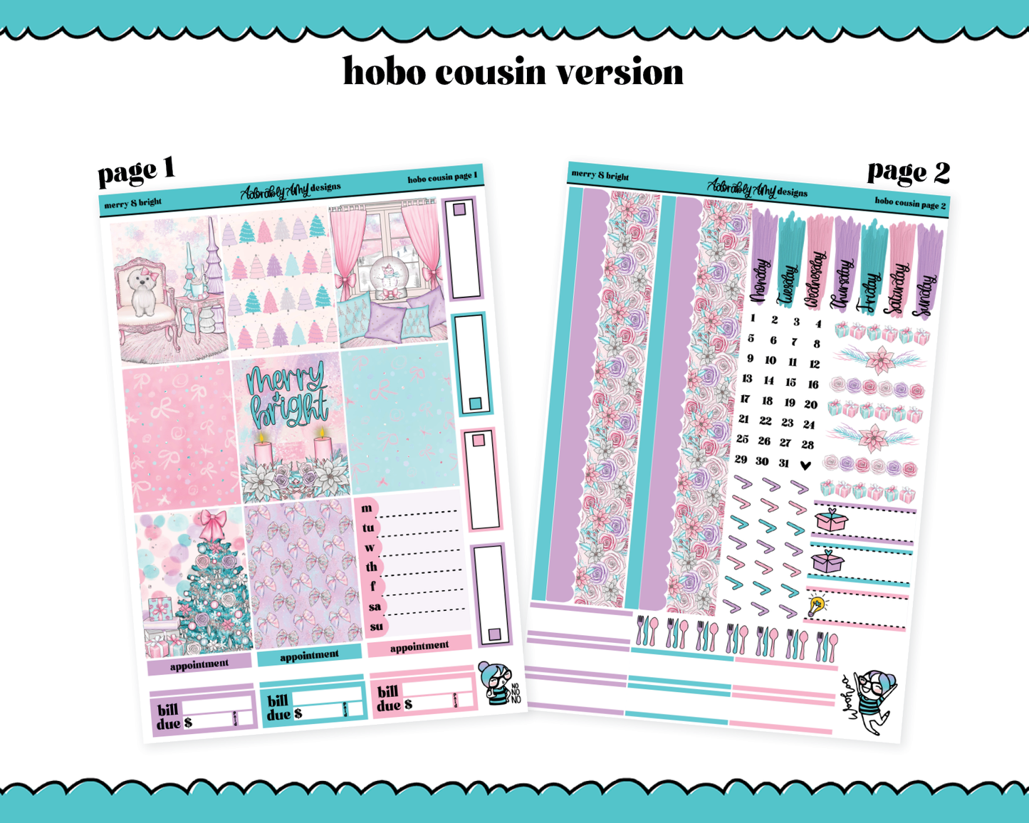 Hobonichi Cousin Weekly Merry & Bright Christmas Themed Planner Sticker Kit for Hobo Cousin or Similar Planners
