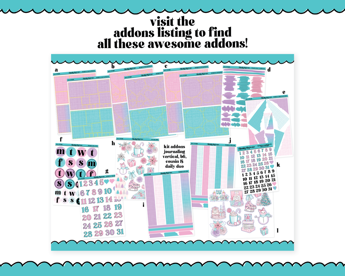 Mini B6 Merry & Bright Christmas Themed Weekly Planner Sticker Kit sized for ANY Vertical Insert