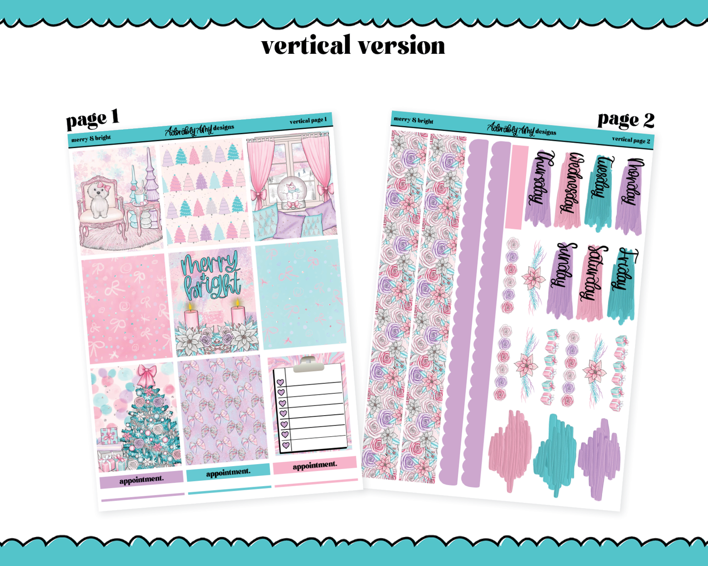 Vertical Merry & Bright Christmas Themed Planner Sticker Kit for Vertical Standard Size Planners or Inserts