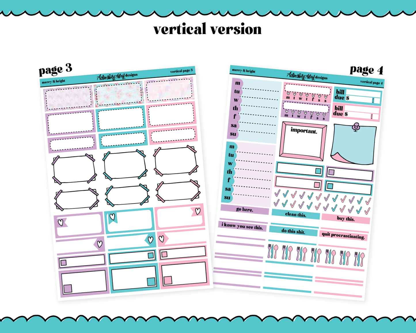 Vertical Merry & Bright Christmas Themed Planner Sticker Kit for Vertical Standard Size Planners or Inserts