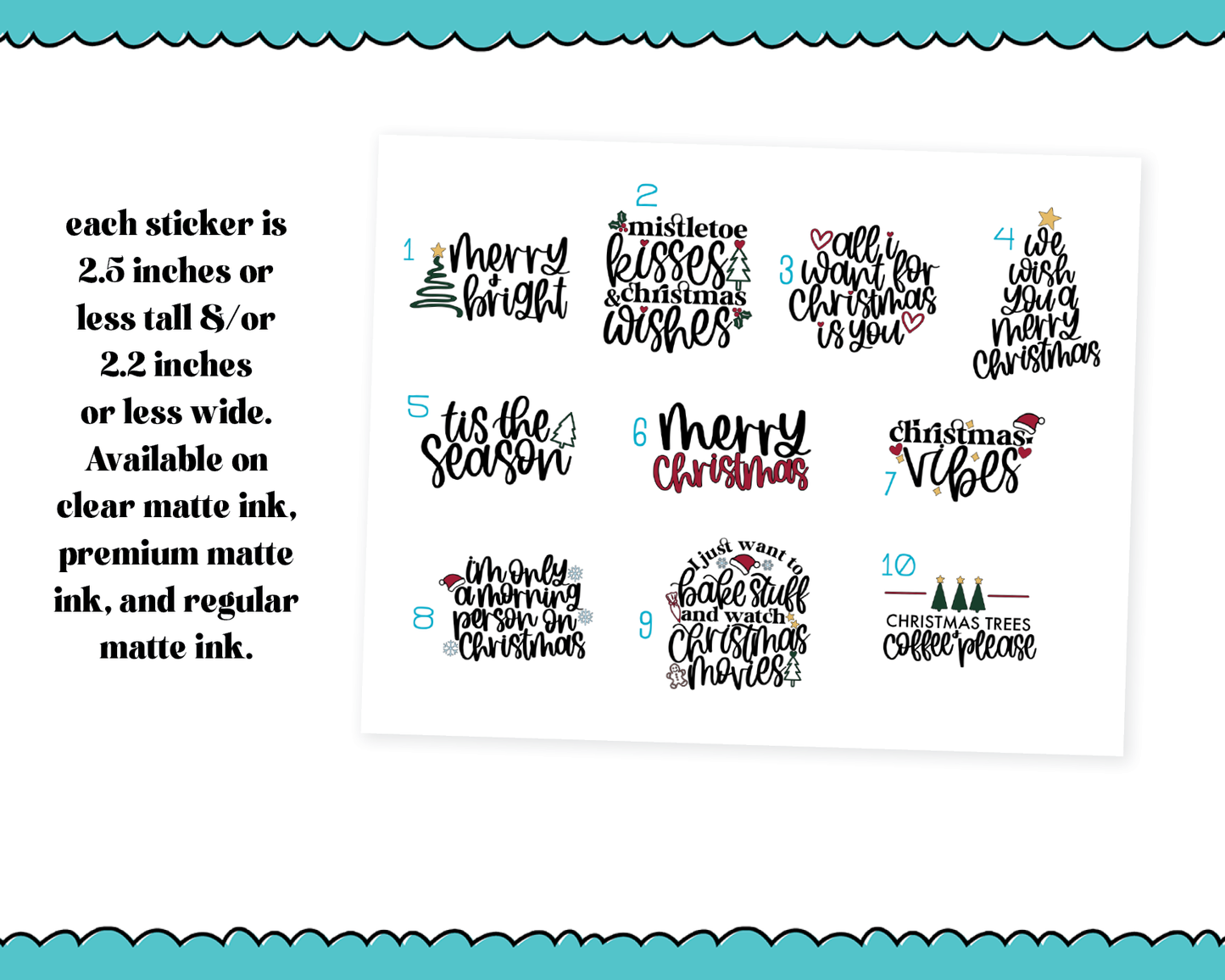 Large Diecut Sticker Flakes - Merry & Bright Christmas Quotes Planner Stickers for any Planner or Insert
