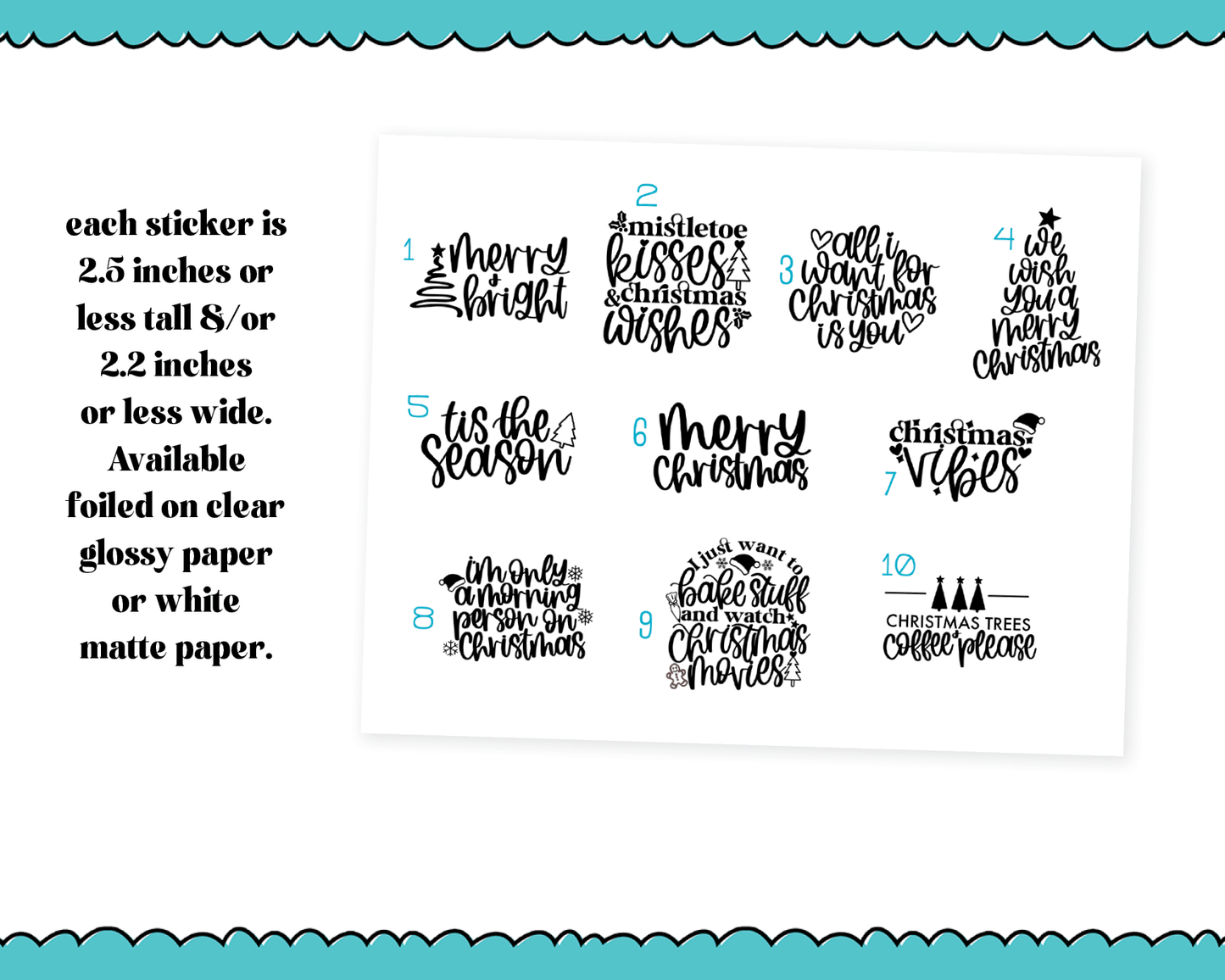 Large Diecut Sticker Flakes - Merry & Bright Christmas Quotes Planner Stickers for any Planner or Insert