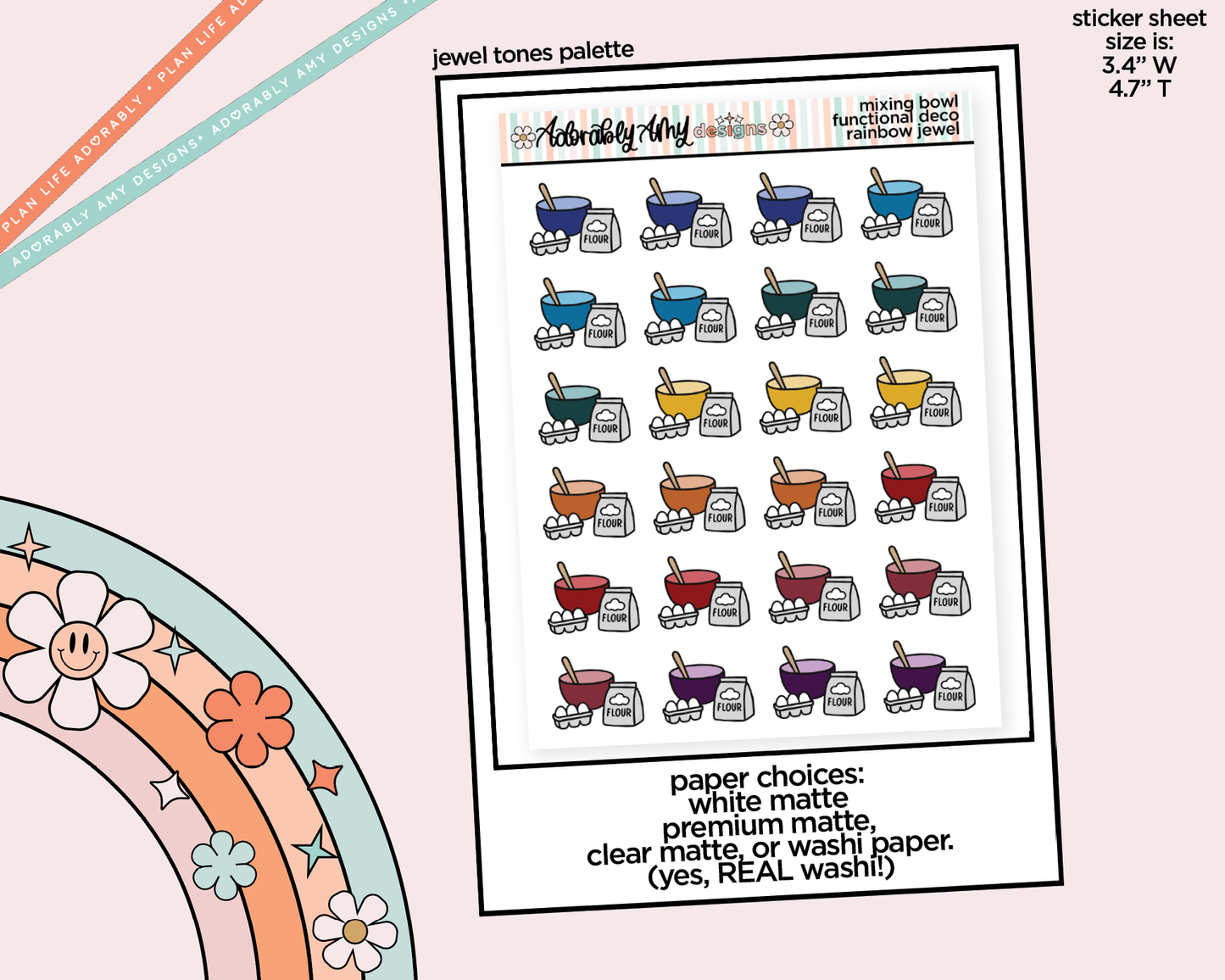 Rainbow Baking - Mixing Bowls with Eggs/Flour Doodled Icon Stickers