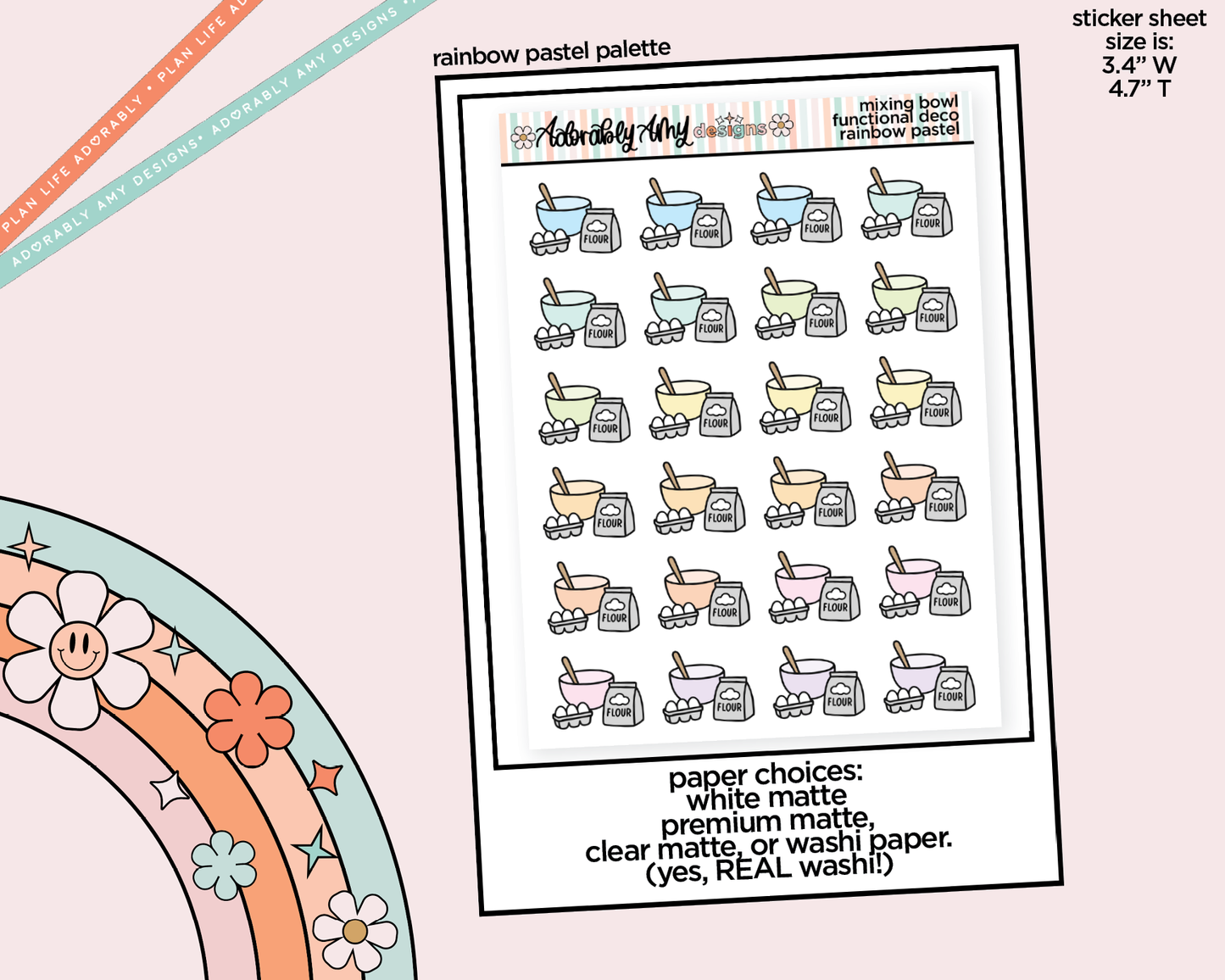 Rainbow Baking - Mixing Bowls with Eggs/Flour Doodled Icon Stickers