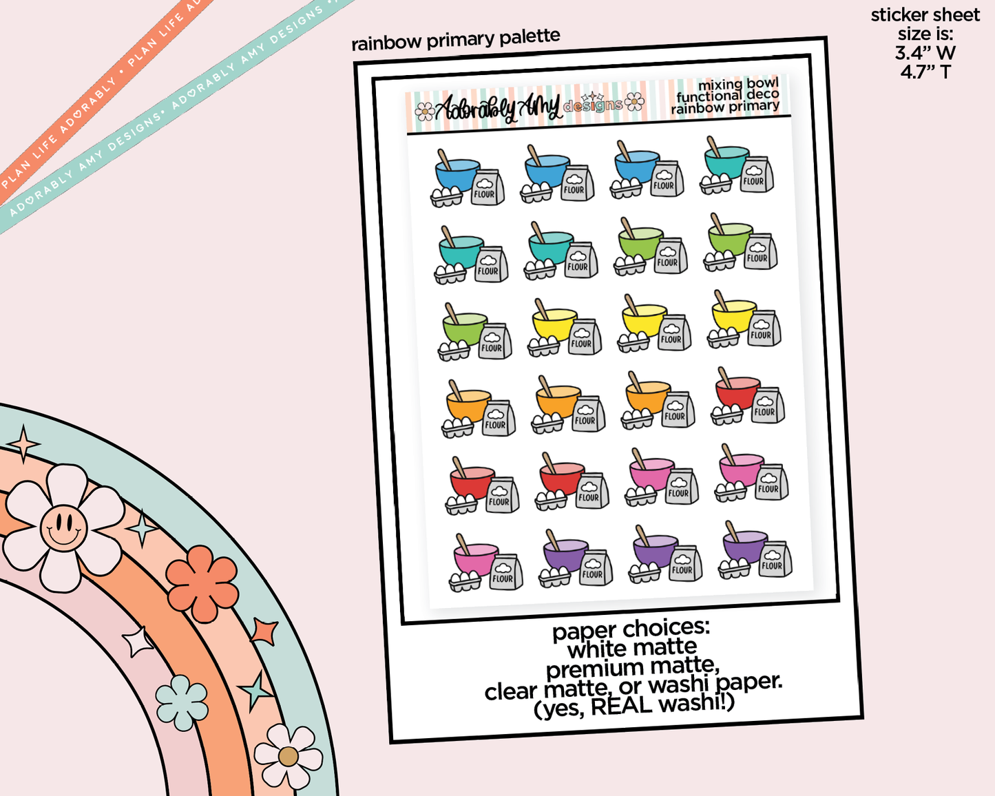 Rainbow Baking - Mixing Bowls with Eggs/Flour Doodled Icon Stickers