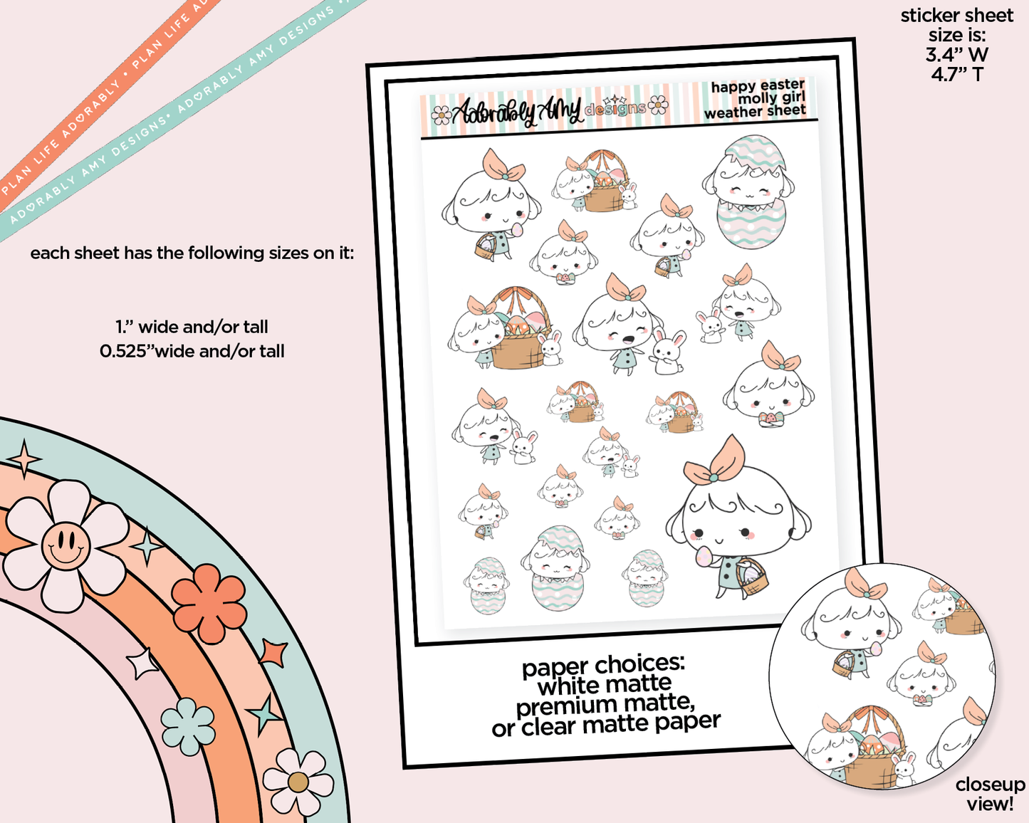 Molly Girl Loves Easter Decoration Planner Stickers for any Planner or Insert