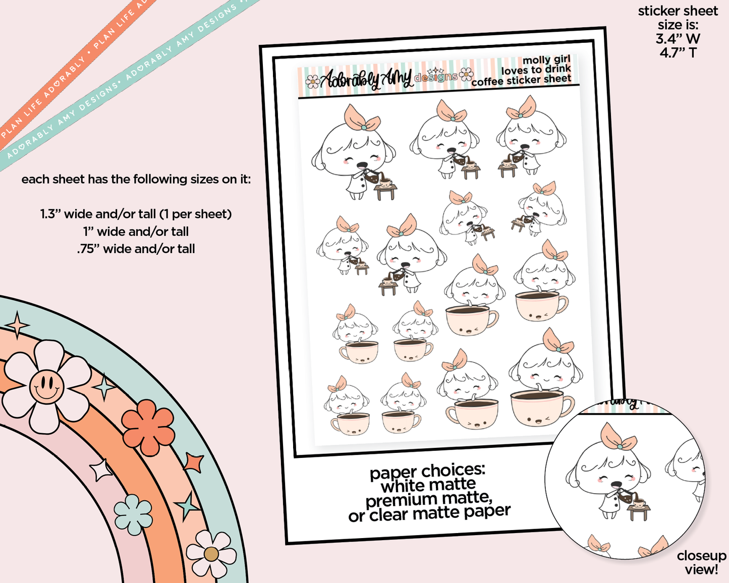 Molly Girl Loves Drinking Coffee Decoration Planner Stickers for any Planner or Insert
