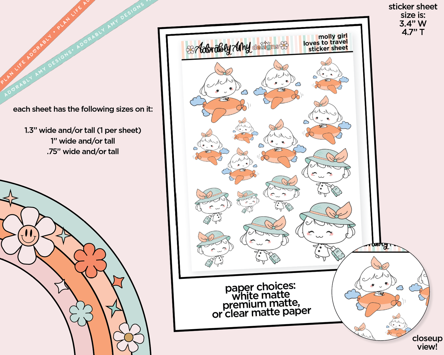 Molly Girl Loves to Travel Decoration Planner Stickers for any Planner or Insert