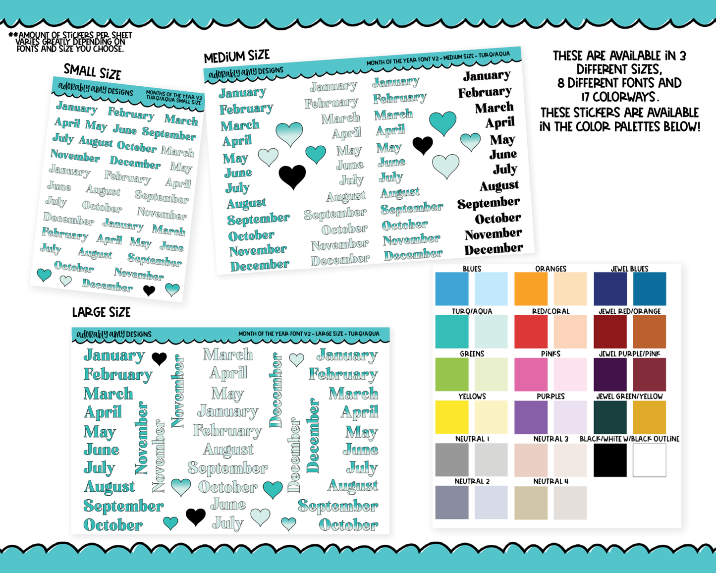Rainbow or Black Months of the Year - 8 Fonts - Stickers Planner Stickers for any Planner or Insert