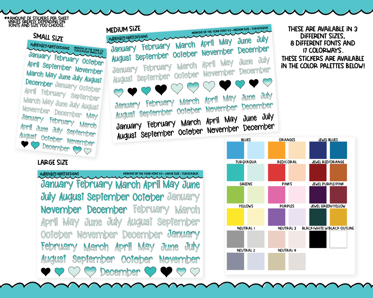 Rainbow or Black Months of the Year - 8 Fonts - Stickers Planner Stickers for any Planner or Insert