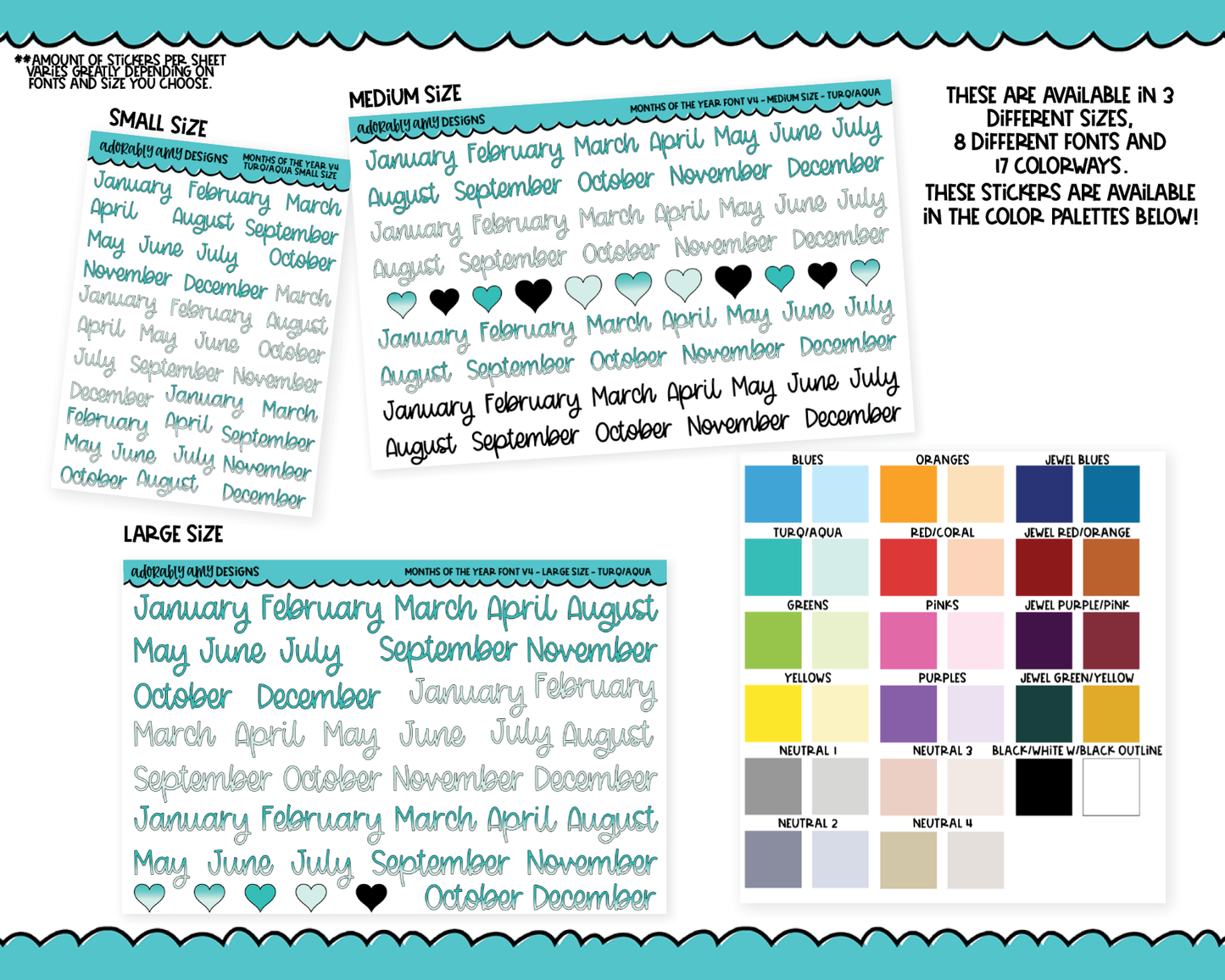 Rainbow or Black Months of the Year - 8 Fonts - Stickers Planner Stickers for any Planner or Insert