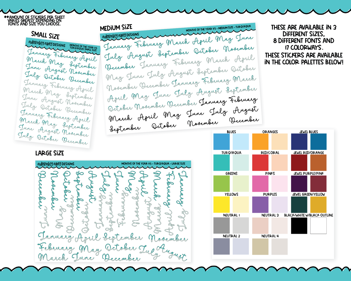 Rainbow or Black Months of the Year - 8 Fonts - Stickers Planner Stickers for any Planner or Insert