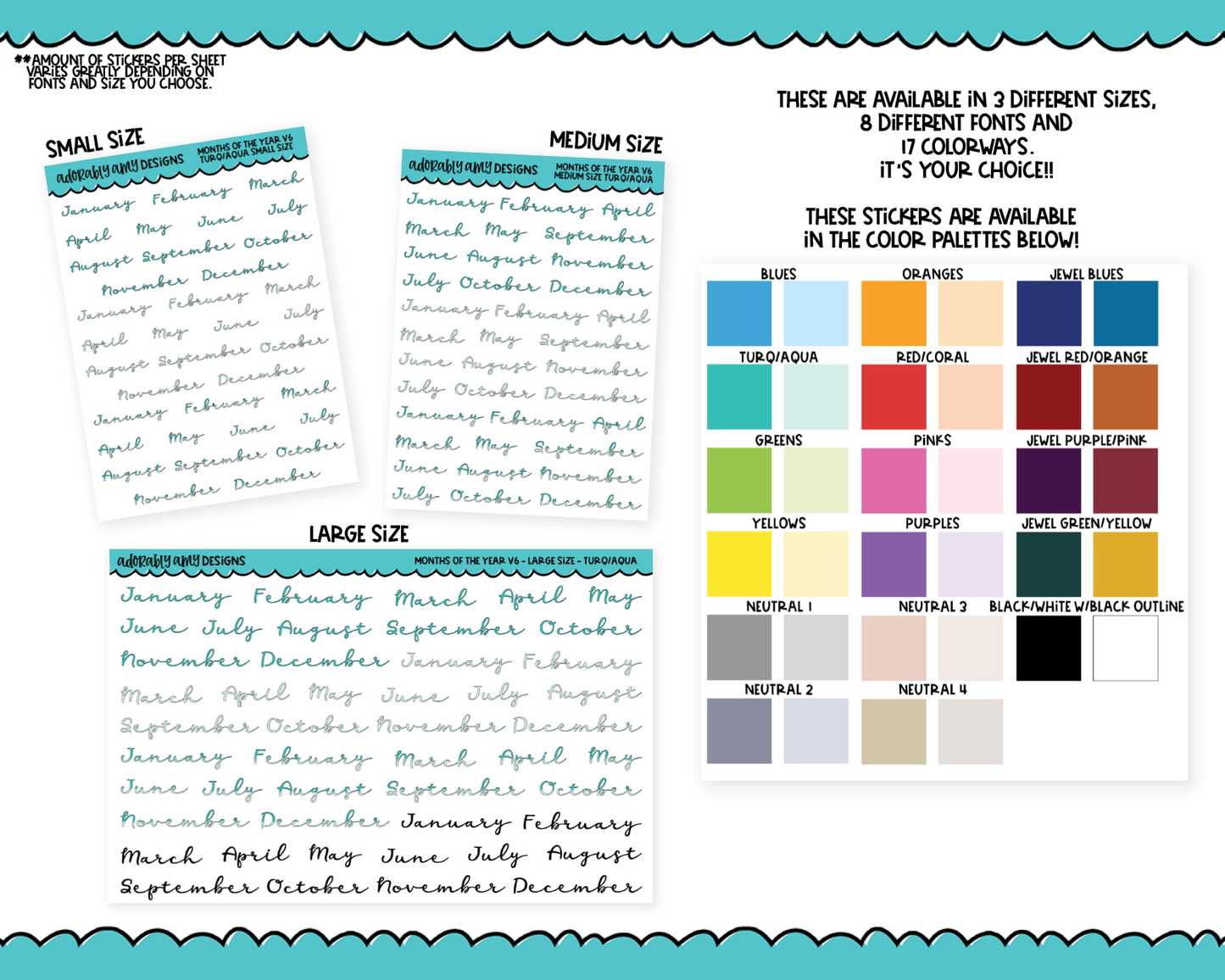 Rainbow or Black Months of the Year - 8 Fonts - Stickers Planner Stickers for any Planner or Insert