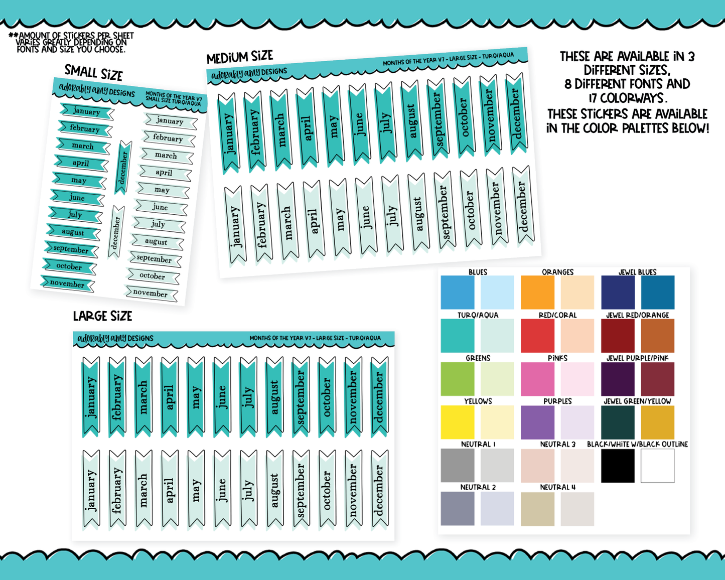 Rainbow or Black Months of the Year - 8 Fonts - Stickers Planner Stickers for any Planner or Insert