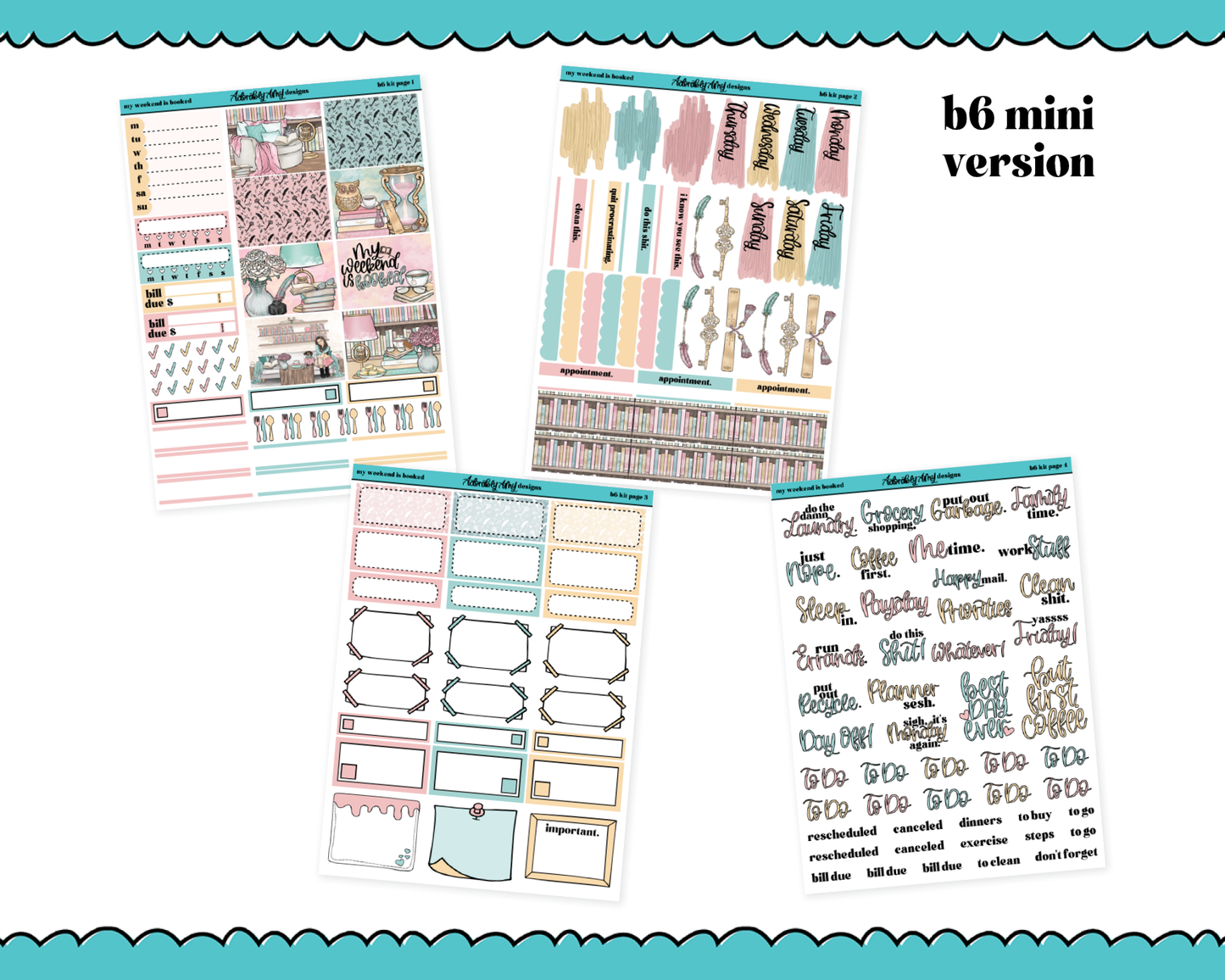 Mini B6 My Weekend is Booked Reading & Books Themed Weekly Planner Sticker Kit sized for ANY Vertical Insert