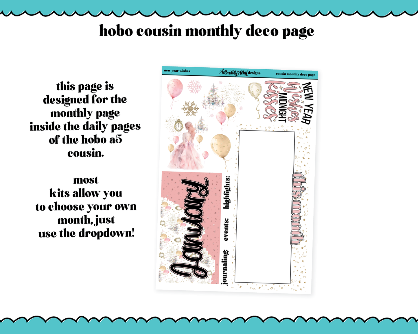 Hobonichi Cousin Monthly Pick Your Month New Year Wishes Planner Sticker Kit for Hobo Cousin or Similar Planners