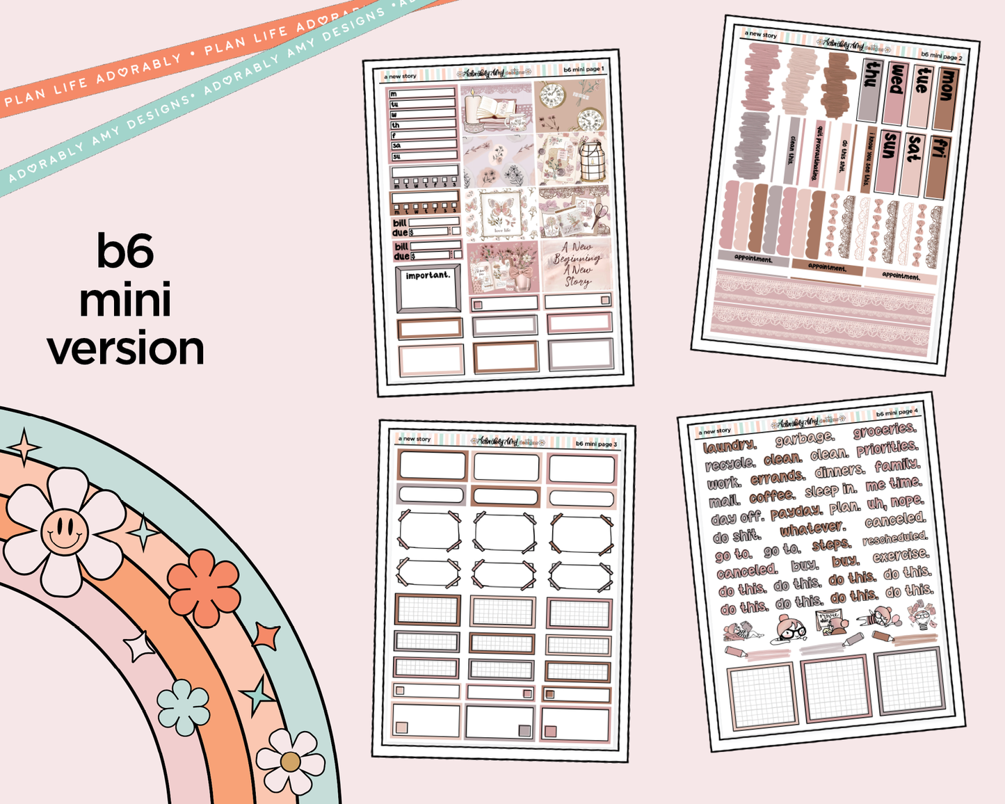 Mini B6 A New Story Planner Sticker Kit sized for ANY Vertical Insert