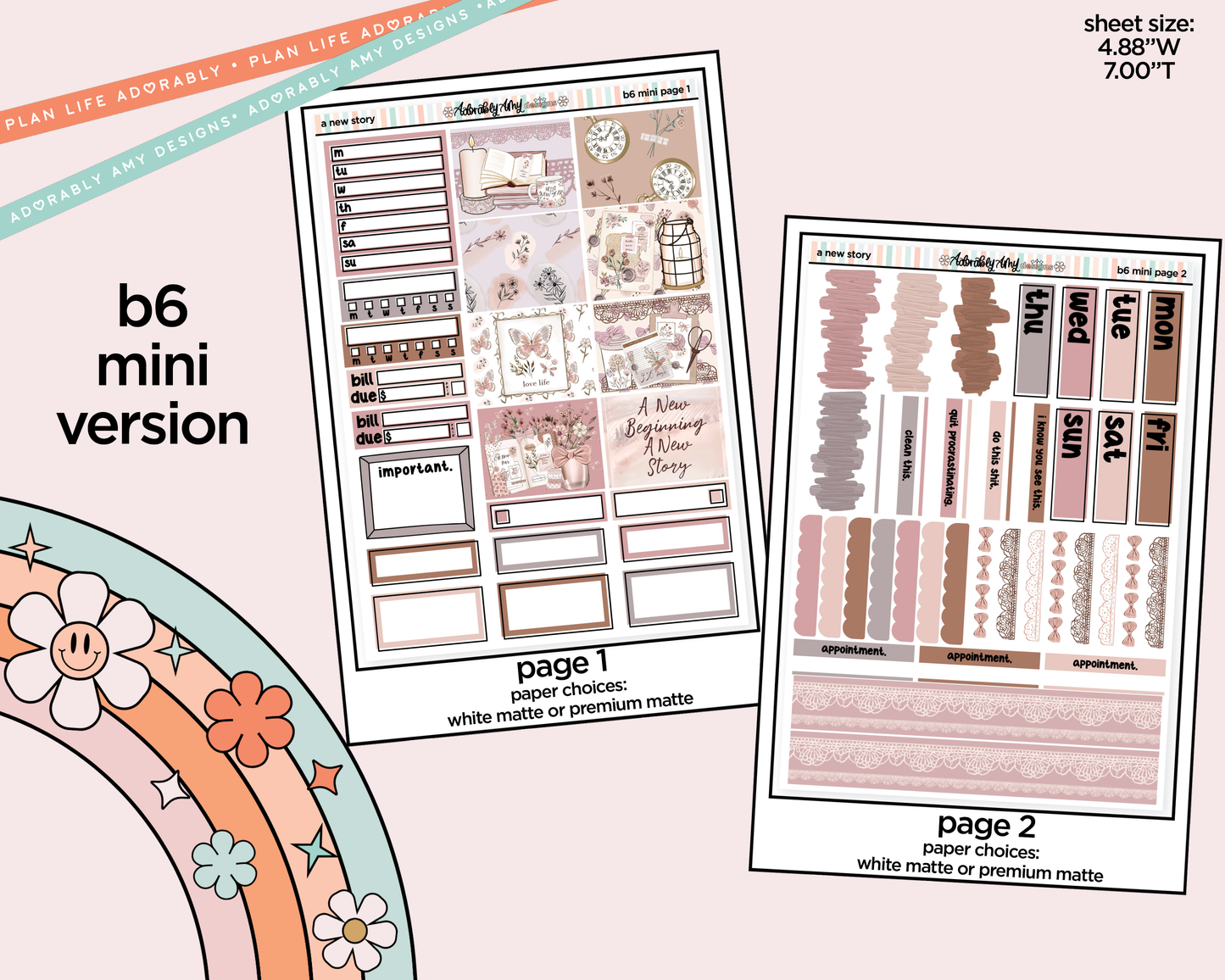 Mini B6 A New Story Planner Sticker Kit sized for ANY Vertical Insert