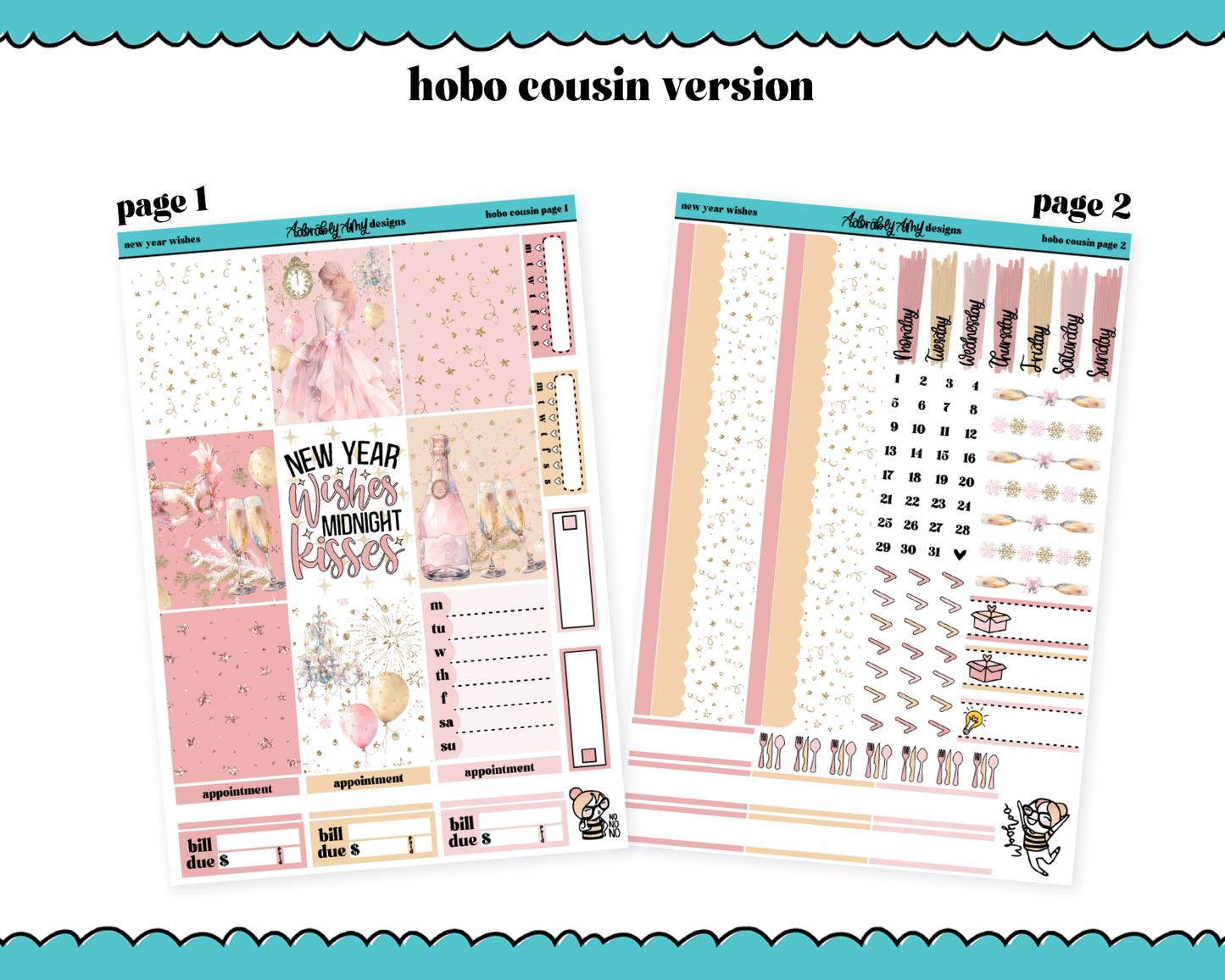 Hobonichi Cousin Weekly New Year Wishes Planner Sticker Kit for Hobo Cousin or Similar Planners