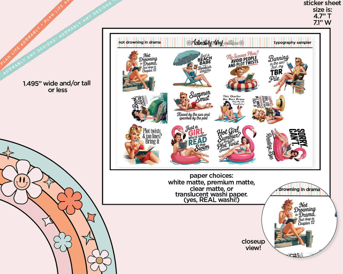 Not Drowning in Drama Typography Sampler Planner Stickers