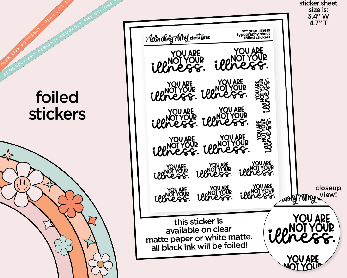 Foiled You Are Not Your Illness Typography Planner Stickers