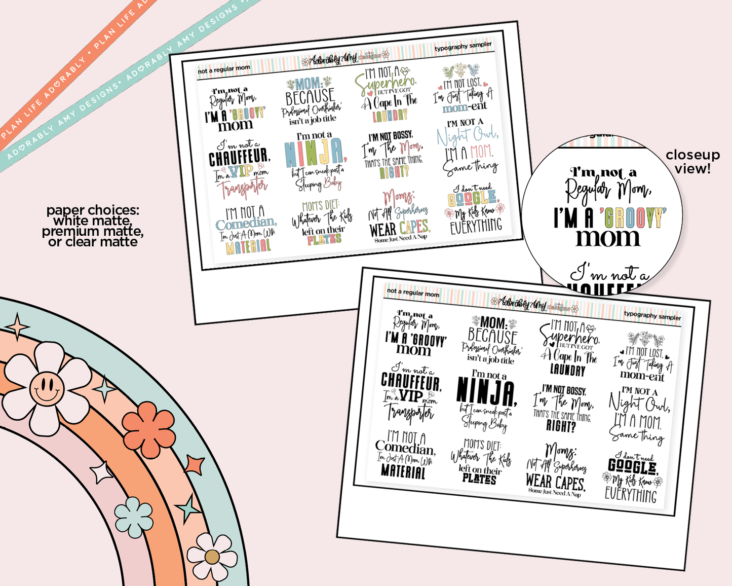 Not a Regular Mom Deco Typography Sampler Planner Stickers