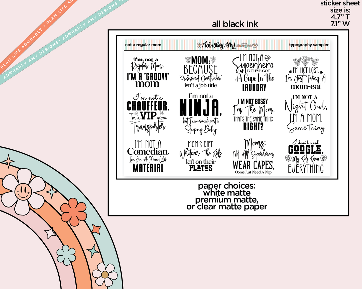 Not a Regular Mom Deco Typography Sampler Planner Stickers