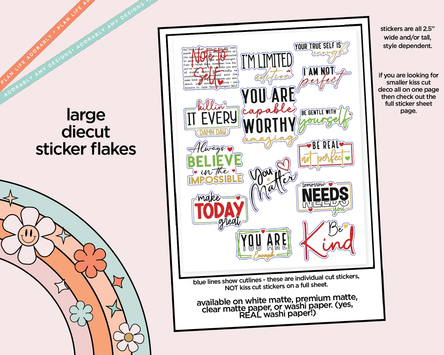 Note to Self Inspirational Deco Typography Sampler Planner Stickers