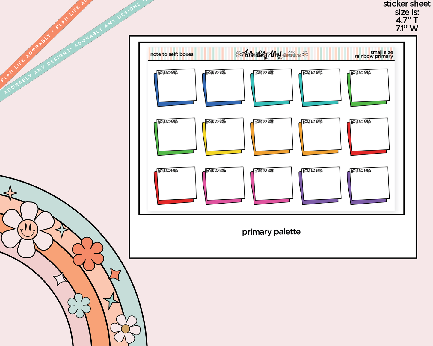 Rainbow Doodled Note to Self: Boxes Small Size Planner Stickers - Adorably Amy Designs