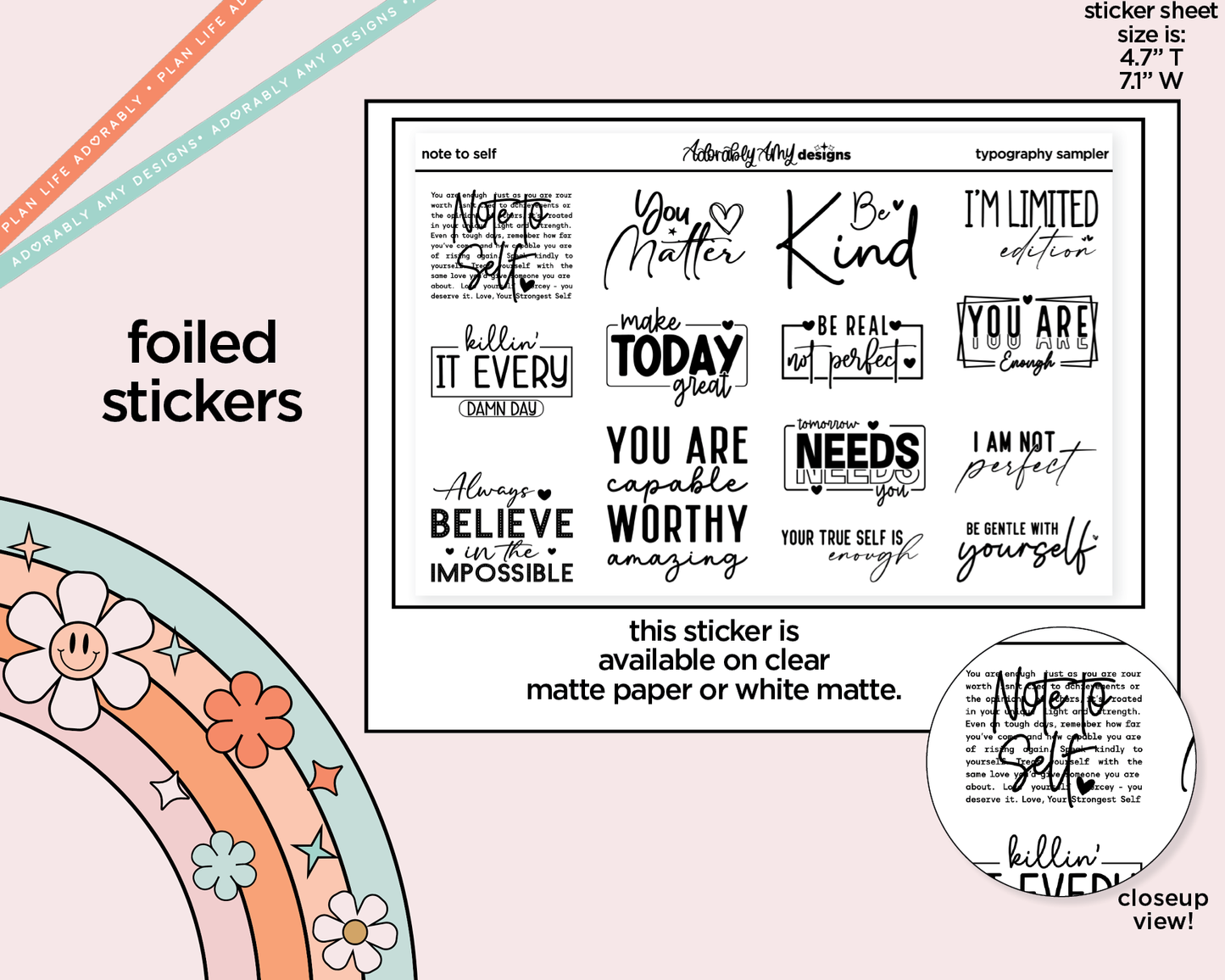 Foiled Note to Self Typography Sampler Planner Stickers