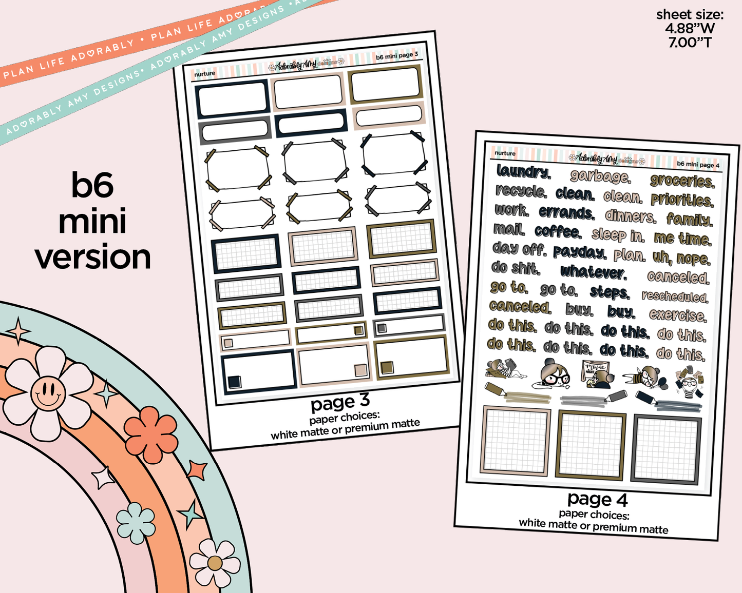 Mini B6 Nurture Planner Sticker Kit sized for ANY Vertical Insert