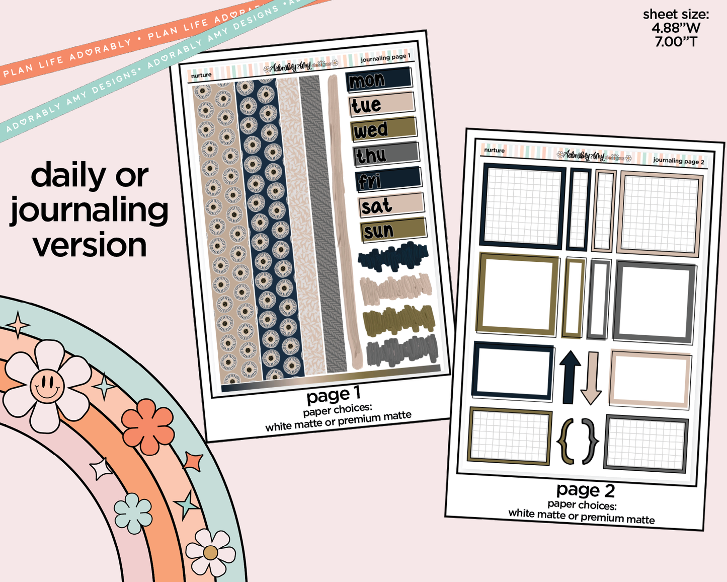 Journaling and Daily Planning Nurture Planner Sticker Kit