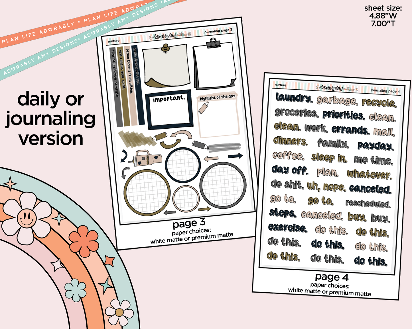 Journaling and Daily Planning Nurture Planner Sticker Kit