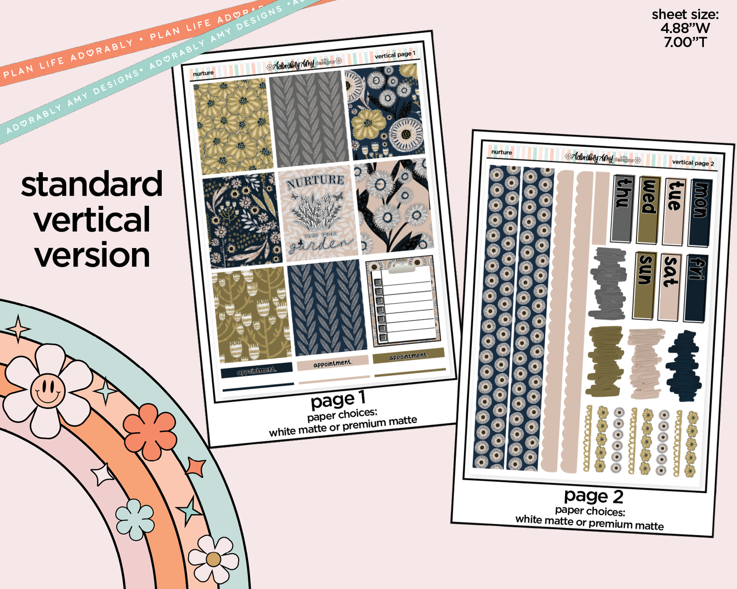 Vertical Nurture Weekly Sticker Kit for Vertical Standard Size Planners or Insert