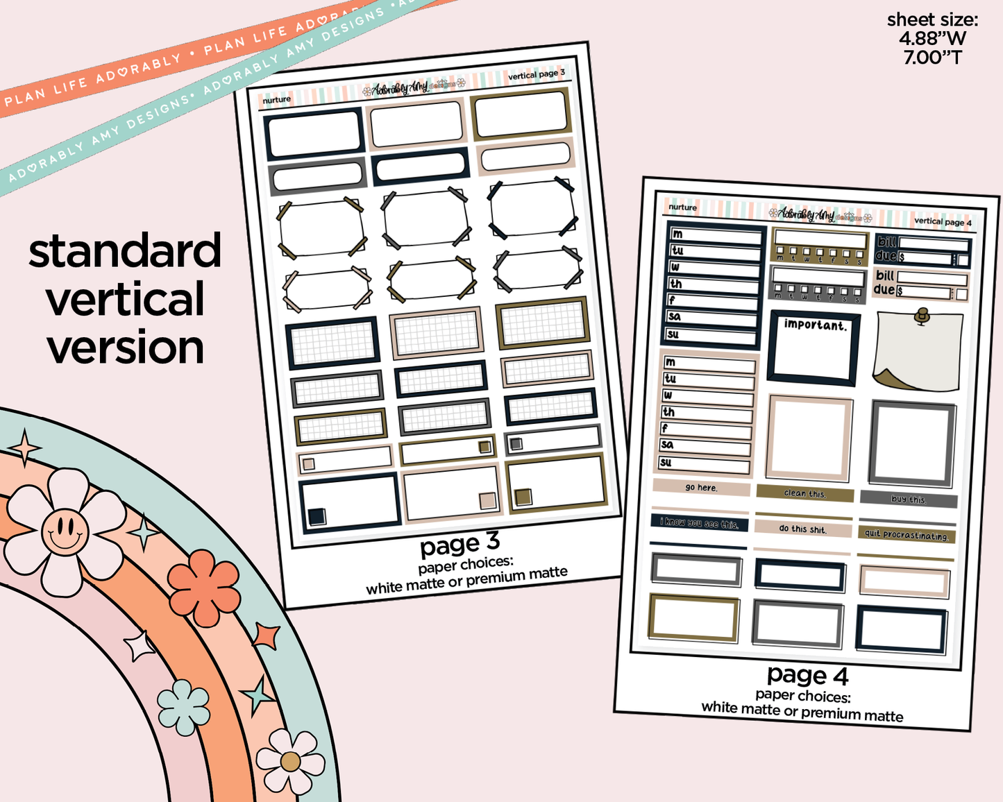 Vertical Nurture Weekly Sticker Kit for Vertical Standard Size Planners or Insert