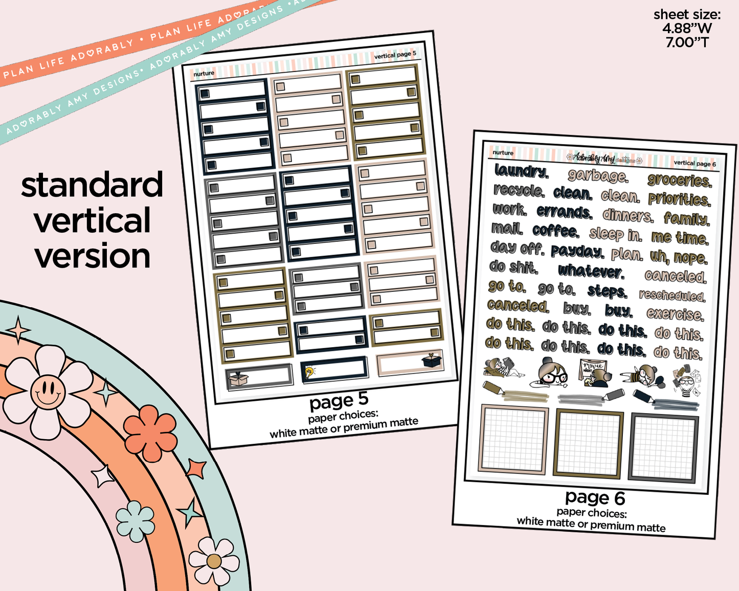 Vertical Nurture Weekly Sticker Kit for Vertical Standard Size Planners or Insert