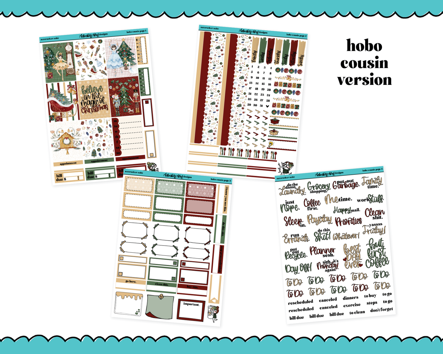 Hobonichi Cousin Weekly Nutcracker Suite Christmas Themed Planner Sticker Kit for Hobo Cousin or Similar Planners
