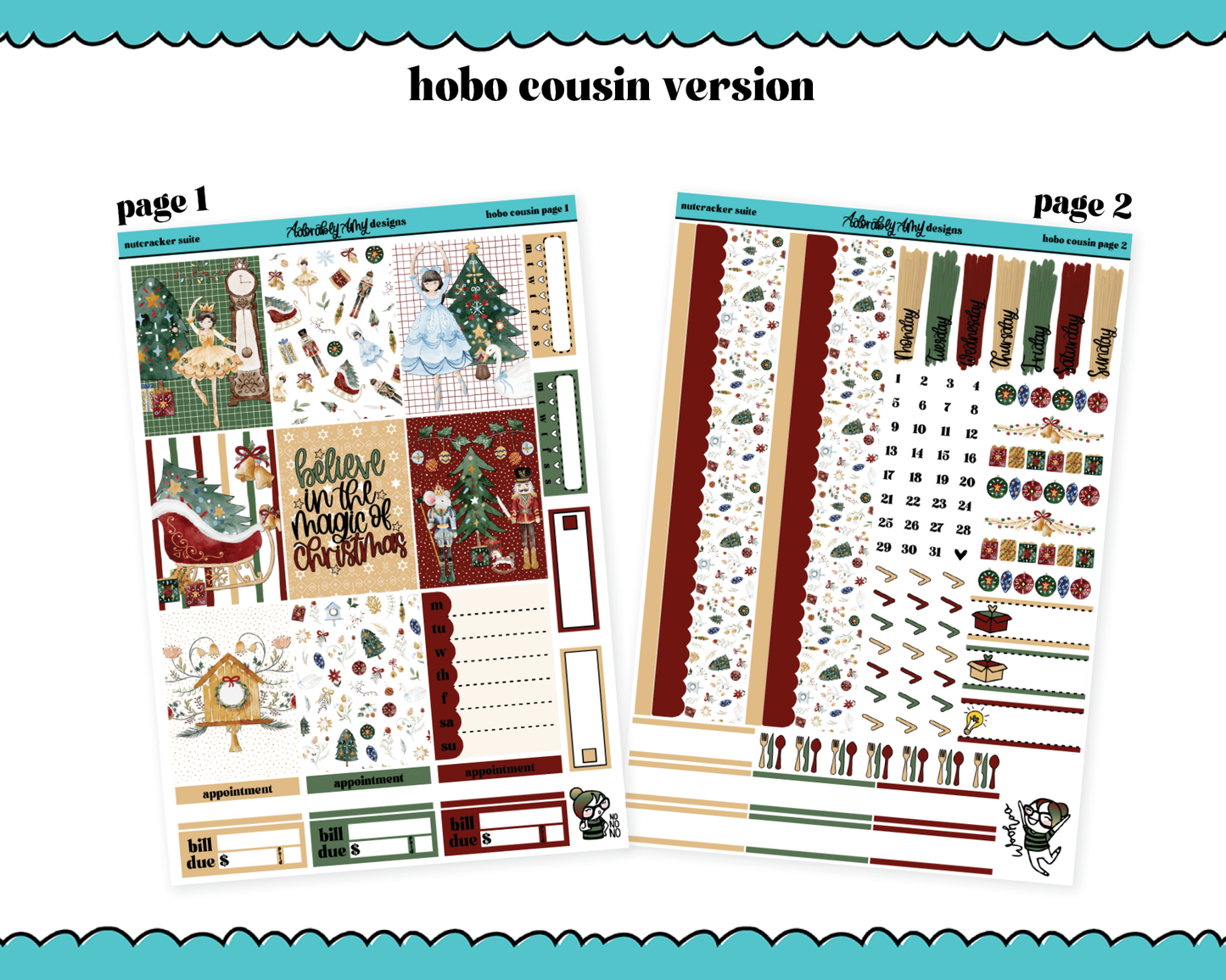 Hobonichi Cousin Weekly Nutcracker Suite Christmas Themed Planner Sticker Kit for Hobo Cousin or Similar Planners