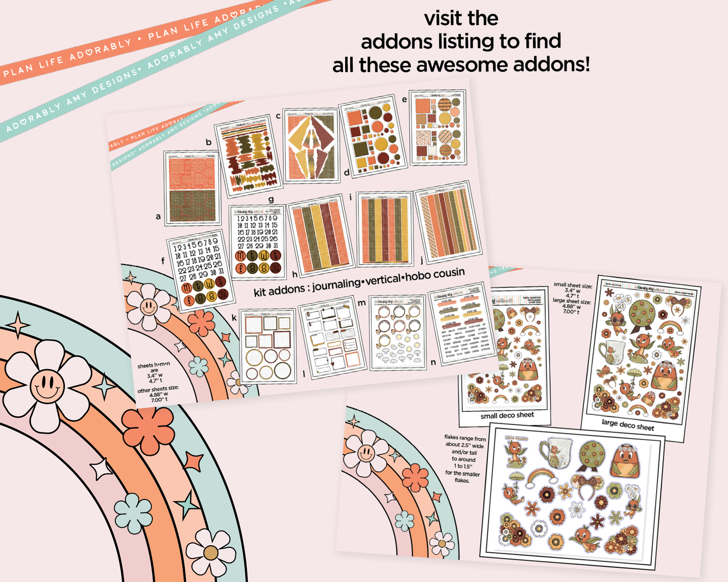 Hobonichi Cousin Weekly Hello Sunshine Orange Bird Planner Sticker Kit for Hobo Cousin or Similar Planners - Adorably Amy Designs